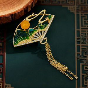 Muyu Xiluan Fan Shadow Brooch Enamel Zinc Alloy Tassel Women's Party Cheongsam Pin Accessory - Product Image 2