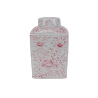 DS-RZKR90-C Lampe de table en porcelaine de haute qualité, motif floral rose et blanc peint à la main, forme carrée, pour éclairage