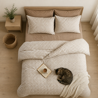 Parure de lit en coton beige à carreaux Gingham, style Cottagecore et Farmhouse, pour lits King, Queen et Full, housse de couette douce, vente en gros OEM