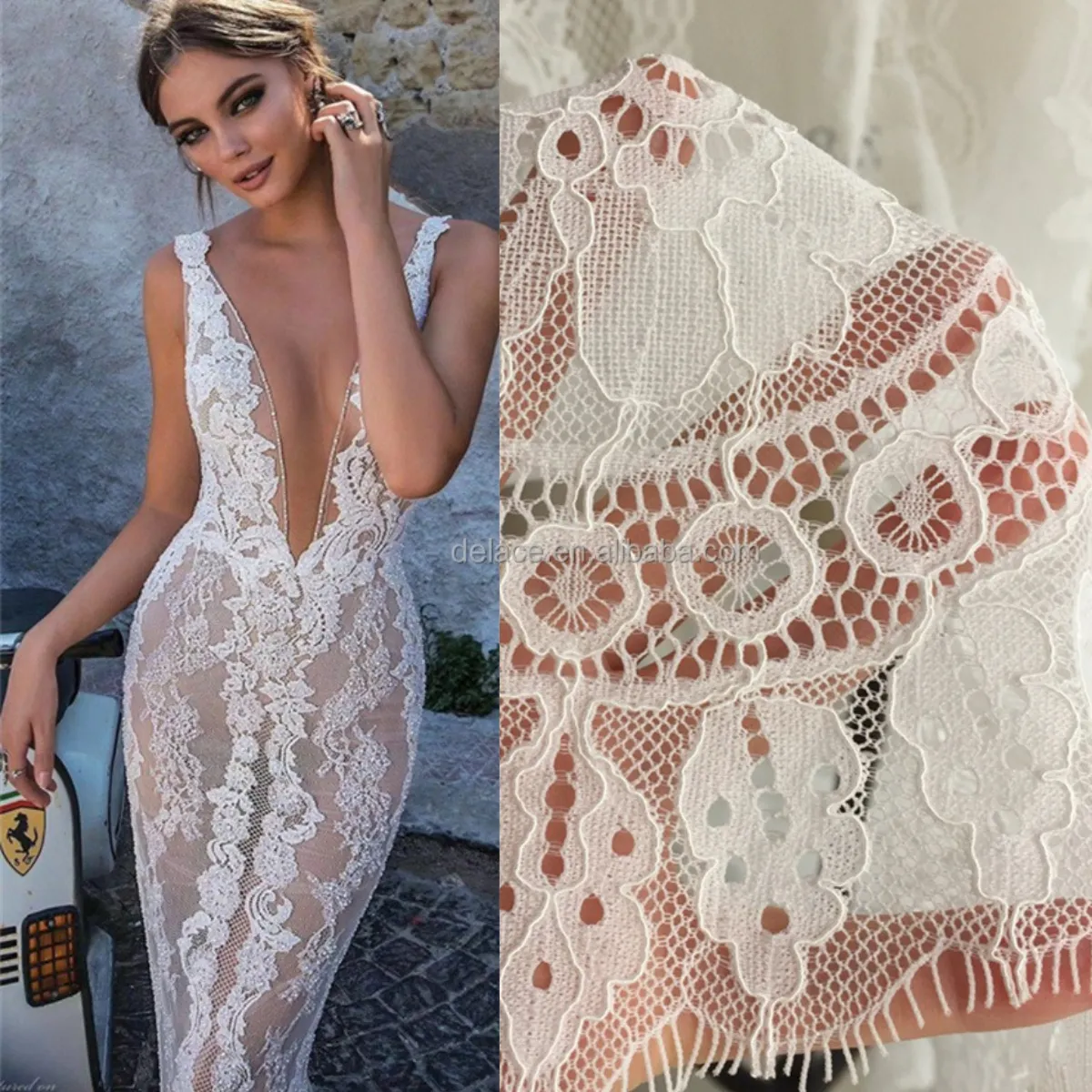 DELACE bridal simple elegant embroidery lace with eyelash guipure for weddingdress