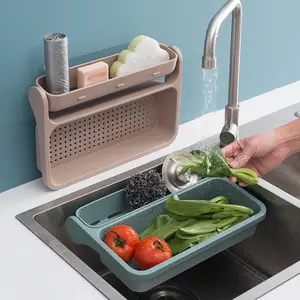 SQ17 Dapur Gratis Punch Sink Hiasan Dinding Keranjang Sayur Penyimpanan Buah Sayuran Drainer Keranjang Lipat Plastik Keranjang Pembuangan