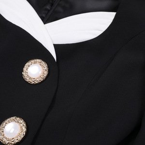 Robe mini noire à volants pour femmes, bordure rayée, col en V, manches longues, coupe ample, décontractée, robes pour femmes, mode - Product Image 5