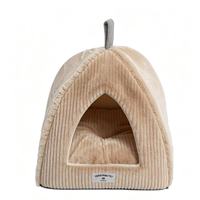 Yangyangpet Beige Dreieckiges Cord-Hundebett mit Streifen Luxuriöses Orthopädisches Schaumstoff Wasserdichtes Hundebett