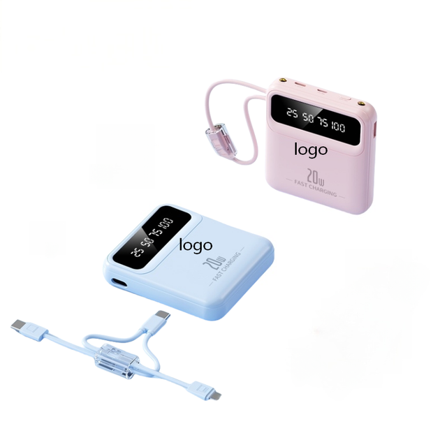 Portable 10000mAh Power Bank With Lanyard Type C Cable High Capacity Fast Charging Mini Powerbank PD 22.5W Output