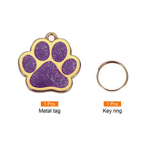 Cute and Fashionable Rectangular Dog <b>Tag</b> Footprint Glitter Zinc Alloy Pet Supplies Dog Anti-lost Custom Engraving Pet Collar <b>Tag</b> - Product Image 2