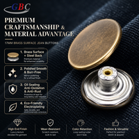 Kancing Celana Jeans Kuningan Berkualitas Tinggi 17mm Bahan Premium Warna Pelapis Dapat Dicuci untuk Jaket & Denim