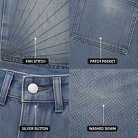 Jean délavé bleu moyen écologique personnalisé, coupe décontractée et ample, avec grandes poches et braguette boutonnée, style Y2K vintage pour homme, idéal pour l'été et le travail.