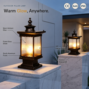 Lámpara de Poste de Bronce para Exteriores, Impermeable, LED, con Remate de Vidrio en Forma de Pagoda, de Aluminio Fundido, para Jardín, Camino, Puerta de Villa - Product Image 1