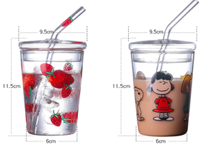 Schattige Transparante Glazen Beker Met Aardbei Patroon Stro Deksel En Grote Capaciteit Voor Melk Koffie - Product Image 6