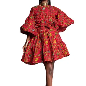 अफ्रीकी पोशाक कपड़े थोक गर्म बिक्री अफ्रीकी शैली जातीय फैशन महिला व्याकुल आस्तीन कम लंबाई बड़ा स्विंग रात क्लब