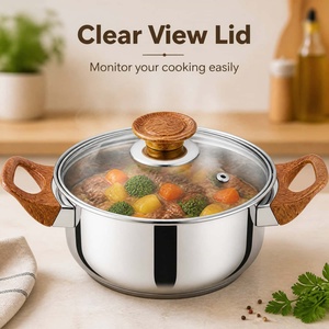 5pcs Stainless Steel Cookware Set with Retro Wood-Grain Handles Includes Stockpots <b>Mirror</b> Polished Induction Kitchen Pot Set - Product Image 4