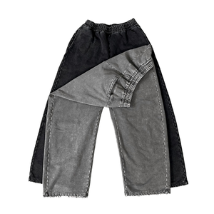 Vendita calda all'ingrosso personalizzato Unisex da uomo Vintage in bianco puro cotone oversize stampa diritta a gamba larga <span class=keywords><strong>pantaloni</strong></span> larghi per gli uomini - Product Image 1