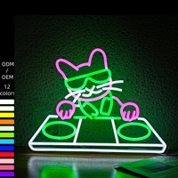 Enseigne néon LED DJ Chat Amusant avec Lunettes de Soleil - Décoration Murale Personnalisée pour Bar, Club, Studio de Musique, Bureau Intérieur, Résistante à l'Eau 12V DC