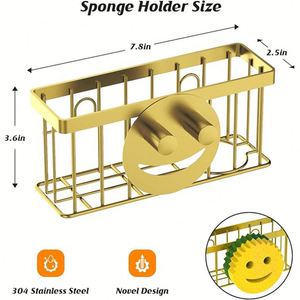 Support de rangement et d'organisation pour éponge de cuisine et salle de bain, avec panier égouttoir et égouttoir pour comptoir d'évier, motif Smiley Face - Product Image 3