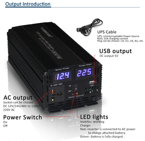 Sistema de Energía Solar Fuera de la Red, Onda Sinusoidal Pura, 12V a CA 220V, 1000W 1500W 2000W, UPS 50Hz, Electrodomésticos - Product Image 2
