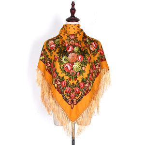 Rétro russe imprimé floral 90x90cm tête cou écharpe Bandana cheveux Wrap gland châles pour les femmes - Product Image 2