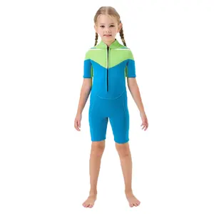 DIVESTAR özel OEM Unisex spor neopren çocuk Wetsuit kısa kollu ve geri Zip ile çocuklar için tüplü dalış sörf kıyafeti