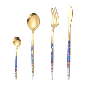 Christmas Stainless Steel Cutlery Set 4 Piece Gold Plated Holiday Tableware Gift Box Western Dinnerware - Product Image 5