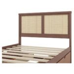 Cama de Ratán de Tamaño Completo con 4 Cajones de Almacenamiento, Estructura de Madera Maciza, Cabecera de Ratán Tejido Natural, Cama con Plataforma para Dormitorio - Product Image 3