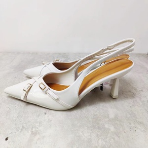 2024 nuevas sandalias de tejas con hebilla de cinturón cruzado <span class=keywords><strong>Mugler</strong></span> de encaje blanco y negro para mujer, zapatos de tacón puntiagudos con punta estrecha - Product Image 5