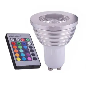 Yüksek kaliteli GU10 3W RGB LED spot 16 renk LED lamba AC85-265V + 24 tuşları IR uzaktan kumanda yatak odası