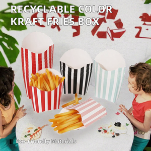 Boîte à frites en papier kraft recyclable en gros avec doublure en éponge, logo personnalisé estampé, emballage pour enfants, rangement de bonbons, anniversaire - Product Image 2