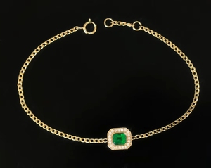 Xinfly Au750 Real Natural 0.46ct Emerald 0.11ct Cuban Link <b>Bracelet</b> 18K Pure Gold Sideways <b>Gemstone</b> <b>Bracelet</b> - Product Image 3