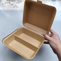 Conteneur alimentaire en papier kraft à 2 compartiments avec logo personnalisé en gros, boîte d'emballage jetable pour salade en forme de coquille pour restaurant