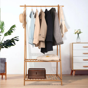 Perchero de bambú para ropa con estantes de almacenamiento para dormitorio, organizador de ropa, diseño simple, uso multifuncional - Product Image 2