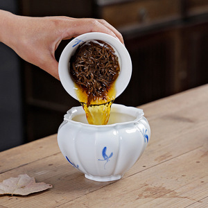 Lave-tasses en céramique à motif tournesol, pot à résidus de thé Jianshui, bol à eau Zen domestique, origine Dehua - Product Image 2