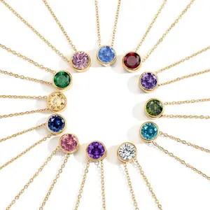 स्टेनलेस स्टील के गहने थोक सोने अवस्र्द्ध 12 रंग के लिए 8MM क्रिस्टल जन्म का रत्न हीरे का हार महिलाओं