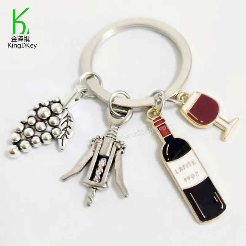 Porte-clés en métal émaillé, vin rouge, raisin, verre de bouteille, ouvre-bouteille, porte-clés de Bar, porte-clés pour femmes hommes, bricolage, bijoux faits à la main, cadeaux