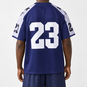 Maillot de football américain personnalisé en mesh synthétique, col en V, manches courtes, design bicolore, uniforme d'équipe - Product Image 3