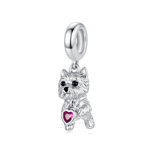Charmant pendentif chien Yorkshire plaqué argent avec cœur en cristal rose, bijou en alliage, cadeau unisexe en forme d'animal - Product Image 1