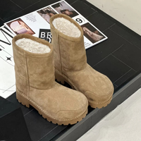Bottes d'hiver tendance pour femme 2026 DOM OEM en cuir de vachette, motif tête de Mickey, semelle épaisse, chaudes, mi-mollet, style tube court, artificielles