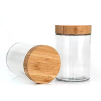 Botol Vial Kaca Transparan Diameter 47mm, Ukuran 50ml-260ml, Wadah Penyimpanan Makanan Kaca dengan Tutup Kayu Bambu, Promo Harga Spesial