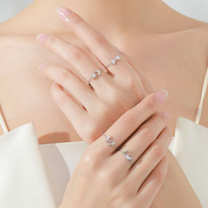 Ailmay Charms 925 Sterling Silver Sun Meet Moon Anillos de cadena ajustables <span class=keywords><strong>para</strong></span> vacaciones y <span class=keywords><strong>citas</strong></span> de mujeres - Product Image 2