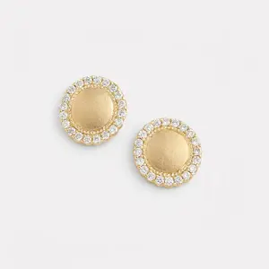 Luxury gold plated diamond earrings for women sterling silver halo stud disc small round earring