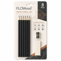 FLOWood – Lot de 8 crayons à dessin multi-dureté en graphite avec gomme et taille-crayon pour artistes, ombrage et dessin technique