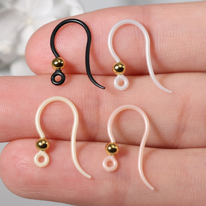<strong>Jewelry</strong> Making <strong>Supplies</strong> 9mm Earrings Accessories White Black Ear Wires Resin Earring Hooks with Bead - Product Image 1