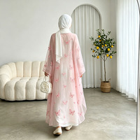Ensemble Abaya brodé en dentelle rose papillon pour l'Aïd Ramadan, robe de luxe pour femmes, 2 pièces, robe modeste, vente en gros