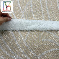 Tissu en dentelle africaine perlée très prisé, tissu en tulle perlé, tissu en dentelle blanche à sequins pour robe de bal et robe de mariée
