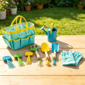 Nouvel ensemble d'outils de jardinage pour enfants, 9 pièces, pour la plantation en extérieur, jouets de plage, petits outils de jardinage à manche pour enfants - Product Image 1