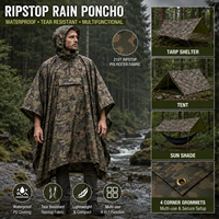 Poncho de pluie camouflage OEM 210T Ripstop enduit PU, imperméable, multifonction, abri de bâche pour camping et randonnée