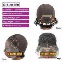 Perruques naturelles en cheveux vierges noirs longs et bouclés pour femmes noires, avec base HD 13x1, pour la vente en gros
