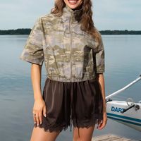 Chaqueta Ligera Mini Camuflada Personalizada para Mujer 2026, Chaqueta Utilitaria de Manga Corta con Estampado Verde Gris, Chaqueta Casual Vintage OEM/ODM