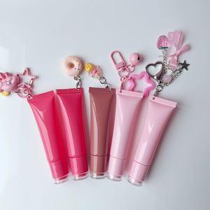 Nuovo prodotto personalizzabile di vendita a caldo contenitore lucidalabbra 15g con tubo di plastica rosa tubo di compressione con portachiavi - Product Image 5