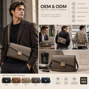Sac bandoulière homme en cuir PU, sac messager minimaliste, sac à rabat décontracté pour affaires, sac à bandoulière réglable, OEM ODM - Product Image 3