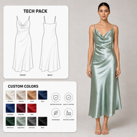 Robe nuisette en satin pour femme, col drapé, bretelles spaghetti, vert sauge, coupe biaisée, dos nu, longueur midi, pour invitée de mariage, vente en gros, couleur personnalisable