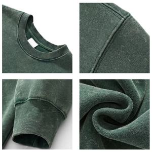 TKAN350D logotipo personalizado al por mayor de alta calidad de tela de moda de estilo Vintage lavado en blanco de los hombres de peso pesado O-cuello Sudadera con capucha - Product Image 3